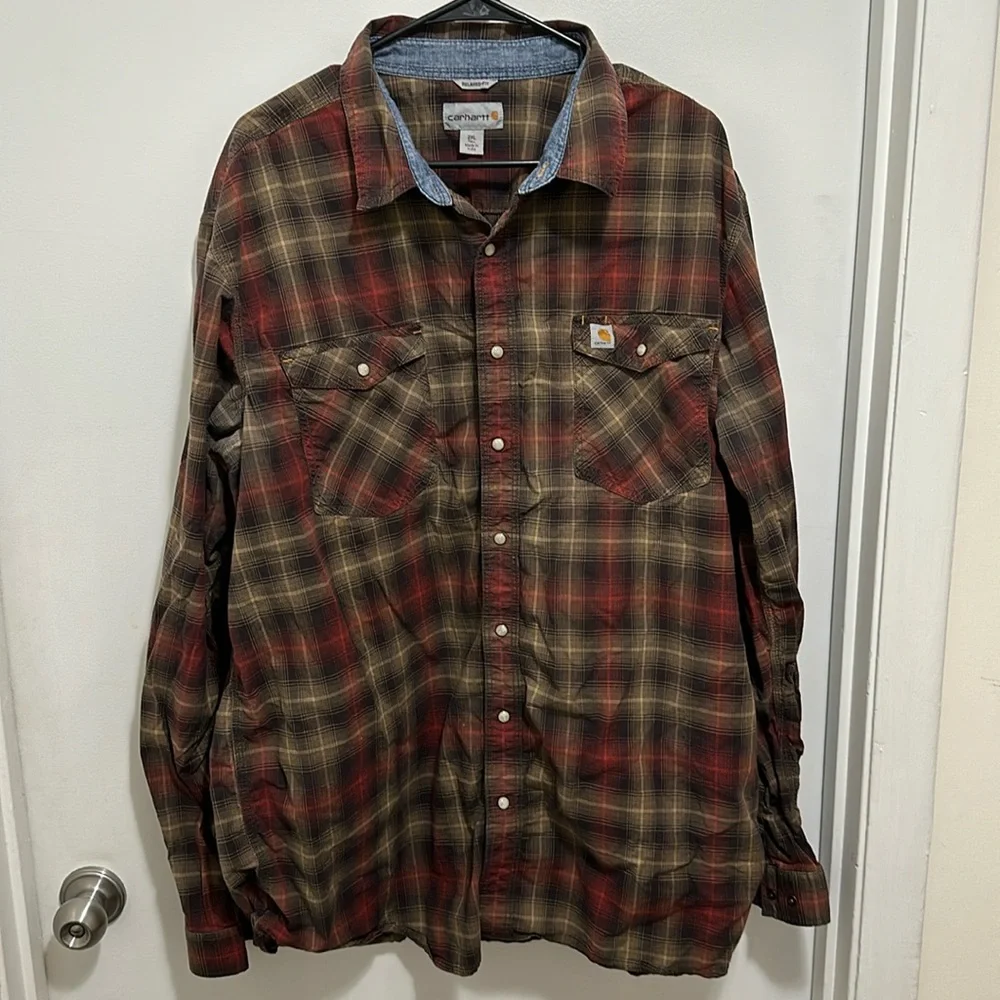 Carhartt Relaxed Fit Pearl Snap Plaid Button Down size 2XLT - Picture 1 of 4